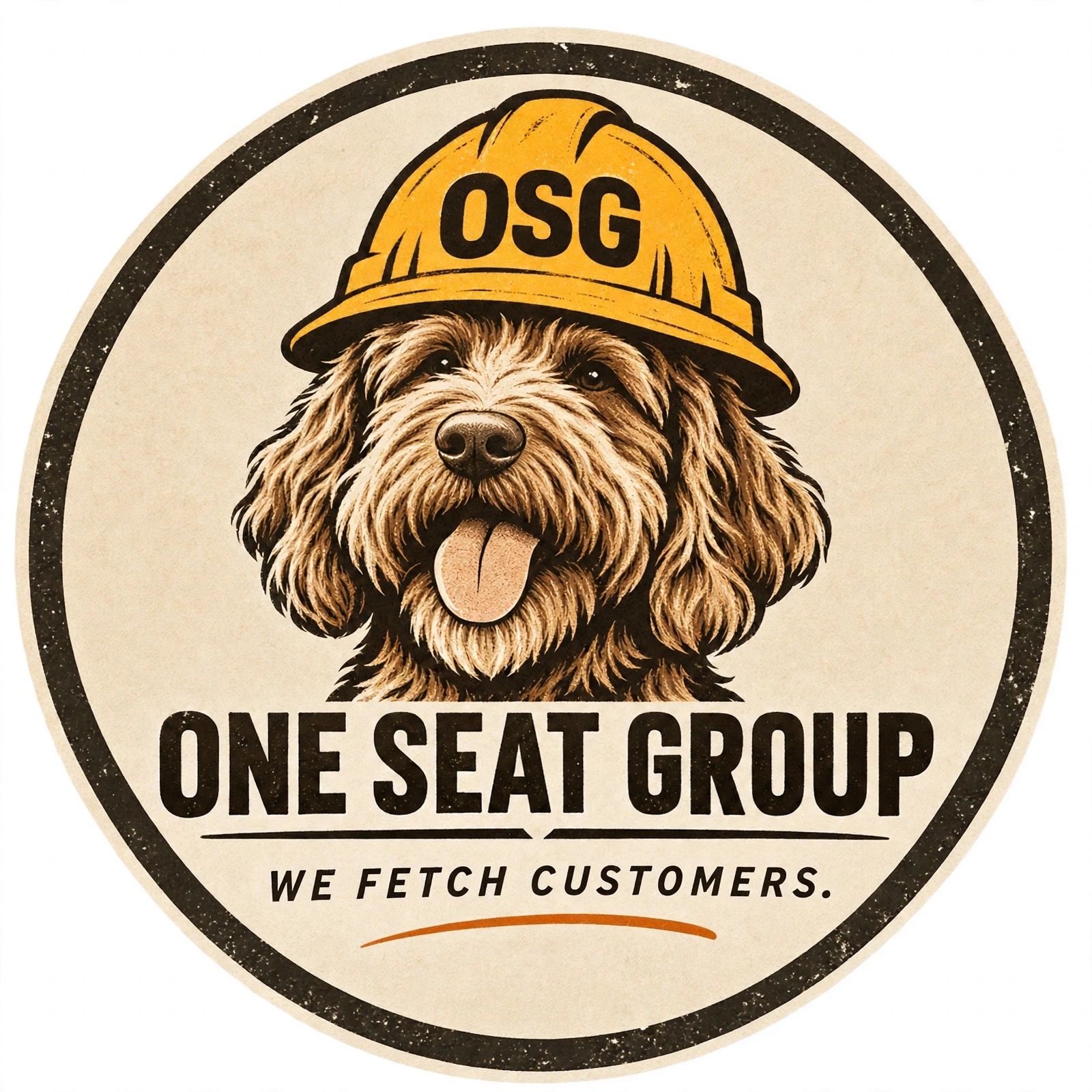 One Seat Group badge: Coco in an OSG hard hat